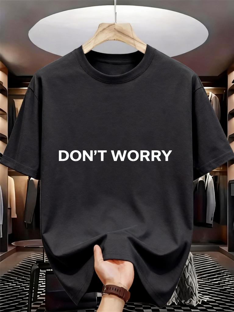 Unisex Black Crew Neck Tee Don T Worry Simple Letter Print Loose Oversized Short Sleeve Unisexs Streetwear Summer Casual Basic Top