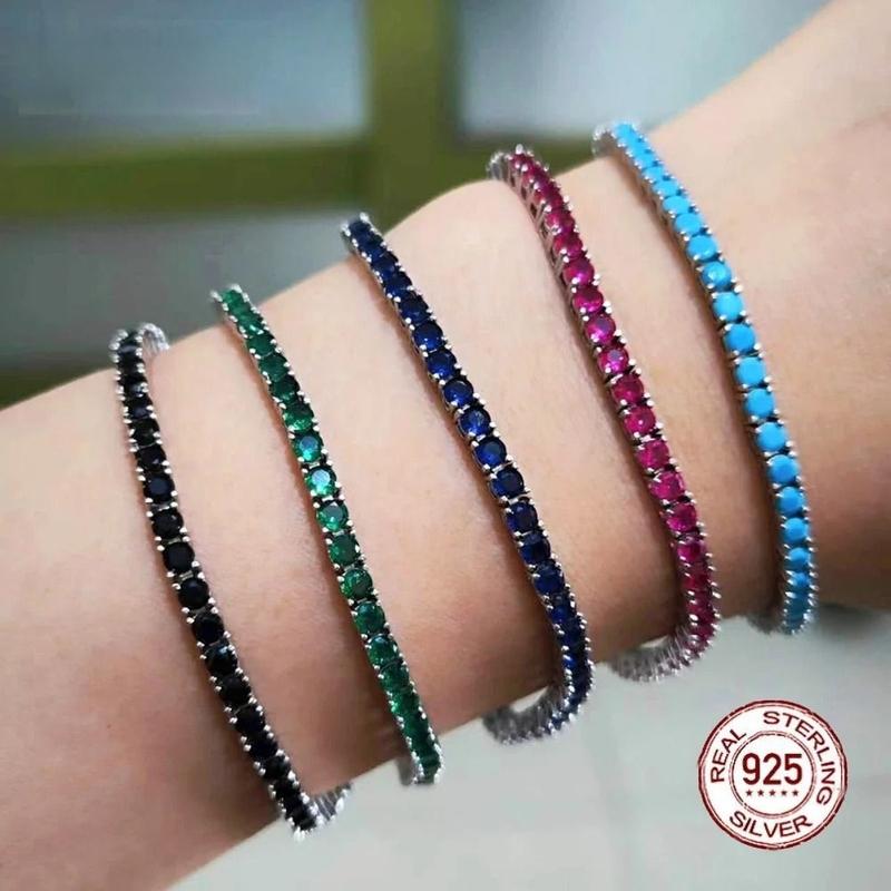 925 Sterling Silver 4mm Tennis Bracelet Sapphire Gemstone Blue Stone Bangle for Women Fine Engagement Wedding Fine Jewelry Gift