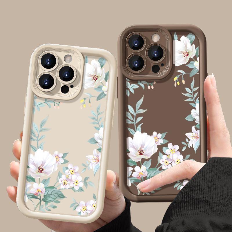Husă moale TPU cu imprimare florală simplă, rezistentă la șocuri, pentru iPhone 16 Pro Max 15 14 Pro 13 12 11 XR XS 8 7 Husă mată de protecție a lentilelor