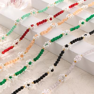 Wind Temperament Elegante Handgemachte Perlen Farbige Naturstein Halskette Perle Blume Gewebt Zubehör Halskette Schmuck