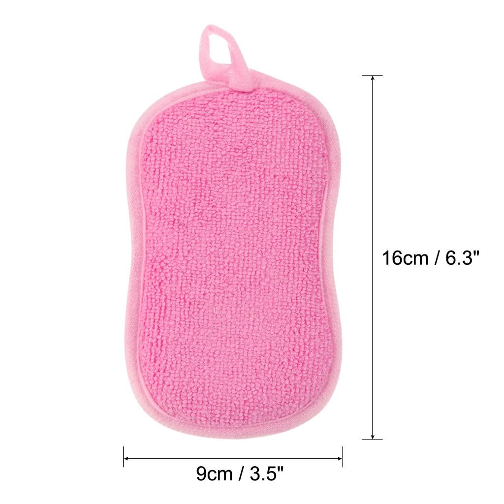 Uxcell Multipurpose Kitchen Dish Sponge Microfiber Sponge Scouring Pad Sponge Scrub for Dishwashing Kitchen Cleaning Pink 5pcs Scrubber, Non-Scratch