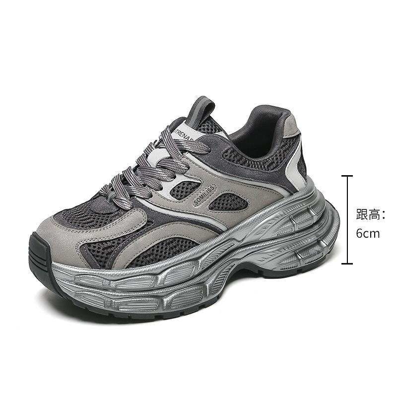 Strictly selected autumn and winter new thick-soled heightening dad shoes for women's explosive mesh breathable and versatile lightweight sports a