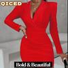 Vestidos Casuales de Moda para Mujer Otoño Invierno Estampado Color Sólido Manga Larga Cuello POLO