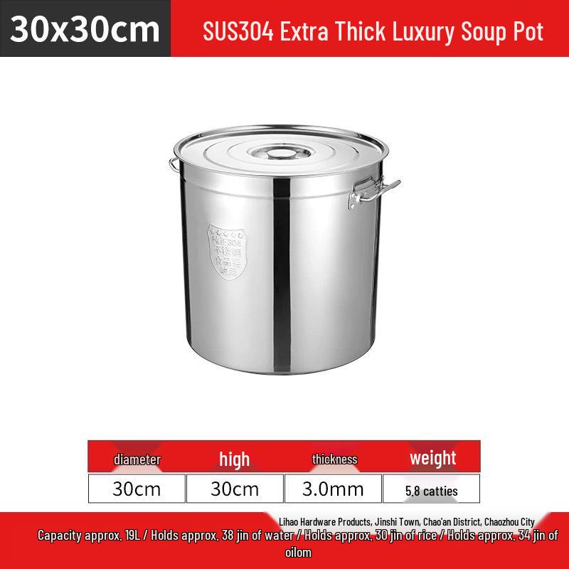 304 Stainless Steel Commercial Soup Pot with Lid - Large Multi-purpose Cookware for Soup, Braised Meat, Water Boiling, and Rice Cooking.