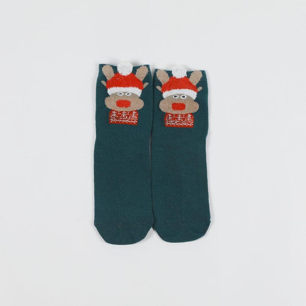 Women's Mid-Calf Cartoon Striped Socks with 3D Ears - Christmas Style