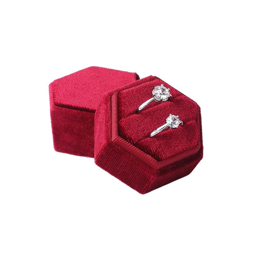 Luxury Rings Bearer Box Hexagon Jewelry Organizer Simple Velvet Rings Holder  Proposal