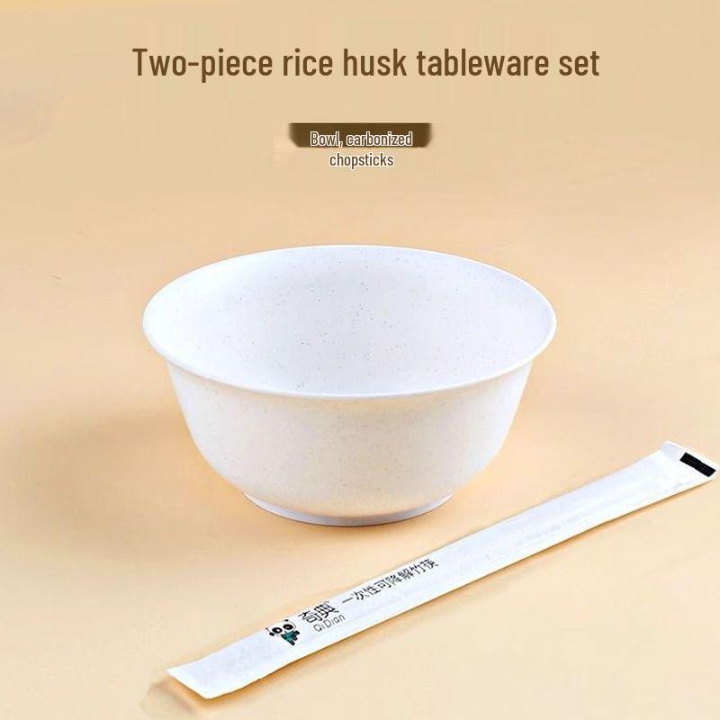 Eco-Friendly Rice Husk Tableware Set: Includes Bowl, Chopsticks, Dinner Plate, Dish, and Paper Plate.