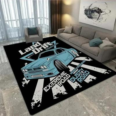 Stampa 3D Tappeto Artistico con Motivo Racing Retrò Camera da Letto Soggiorno Tappetino Fresco con Auto d'Epoca Decorazione Casa Tappetino Antiscivolo Tappeto