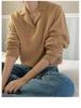 Women's Pure Wool Thickened Lapel Sweater - Long Sleeve, Loose Fit, Versatile Base Layer for Autumn and Winter.