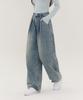 Jinmania Inverted Pintuck Balloon Fit Wide Denim Pants Unisex (Light Wash)
