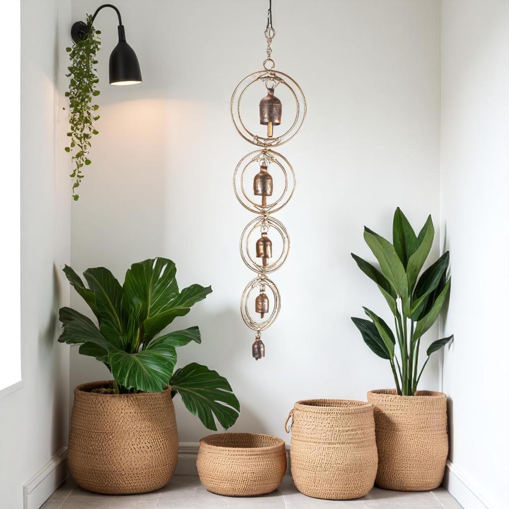 27 Inch Large Outdoor Wind Chimes With 5 Tuned Bells For Deep Soothing Tones, Rustic Gold Bronze Garden Decor Windchime For Porch Patio