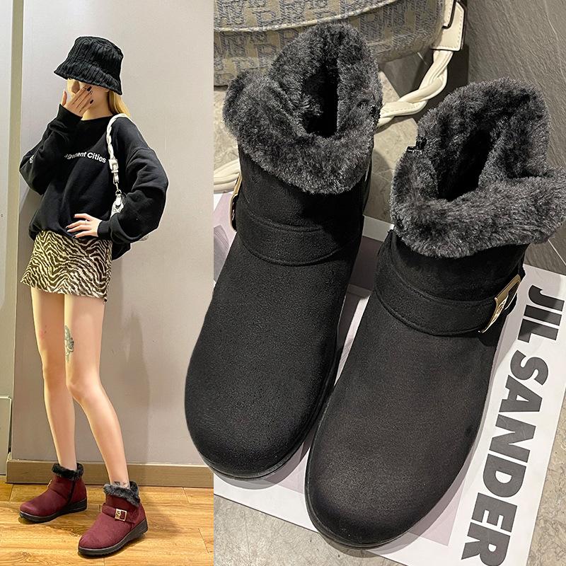 Winter Thick Anti Slip Women's Snow Boots Round Toe Thick Soled Short Tube Warm Ankle Boots Wear Resistant Plus Size Cotton Boot