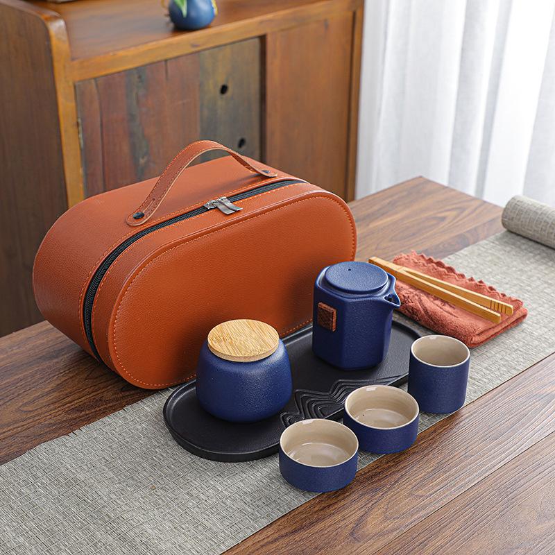 Outdoor Travel Tea Set, One Pot, Three Cups of Tea Tray, Tea Can Set, Household Express Cup, Holiday Commemorative Gift