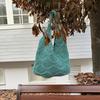 Polyester Knit Shoulder Bag for Women Diamond Hollow Out Woven Tote Purse Soft Handbag Casual Daily Commute Bag KTB