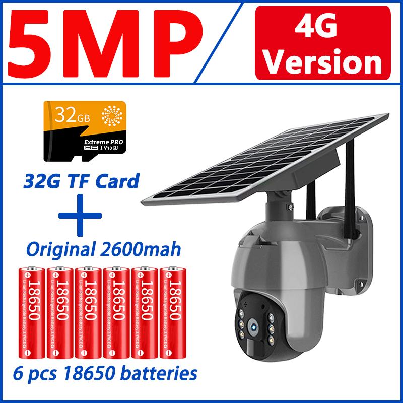 4G SIM Card WIFI Solar Battery PTZ 3MP/5MP Outdoor Waterproof PIR Alarm Motion Detection P2P CCTV Camera