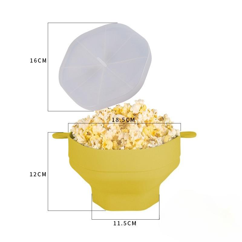 Bol de Popcorn din Silicon Rezistent la Căldură, Aparat de Popcorn pentru Cuptorul cu Microunde cu Capac, Pliabil, Suport Tip Găleată de Familie, Copt în Bucătărie