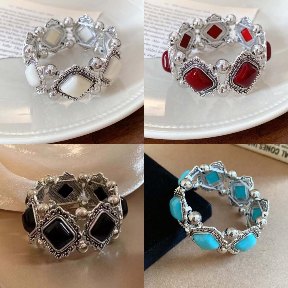 Vintage Bohemian Ethnic Acrylic Bangle Elastic Acrylic Irregular Wide Bracelet Exaggerated Minority Design Retro Hand Ring