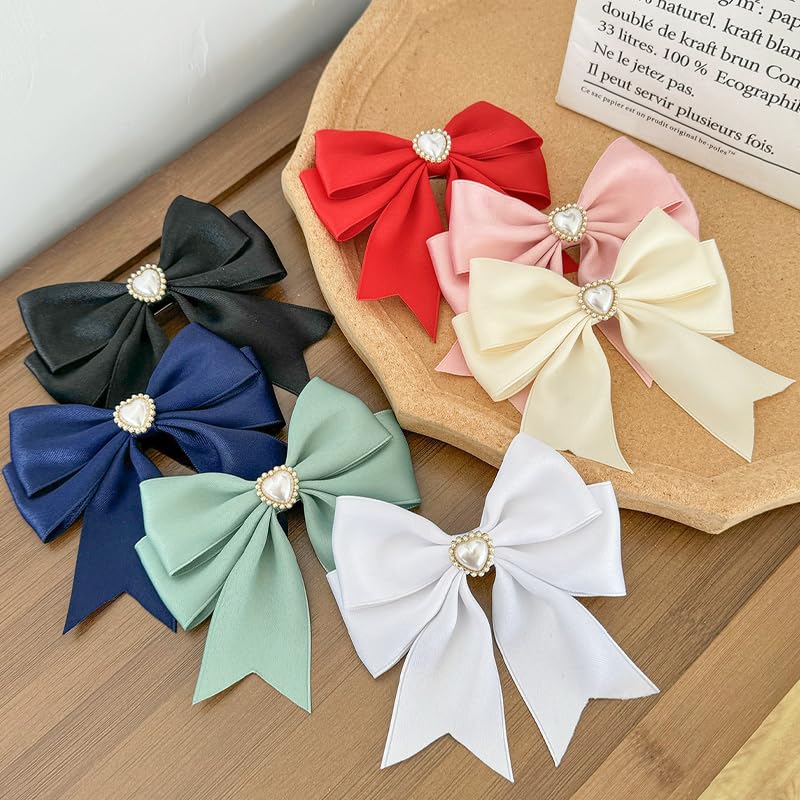 Heart-shaped pearl ribbon clip, pink [product]