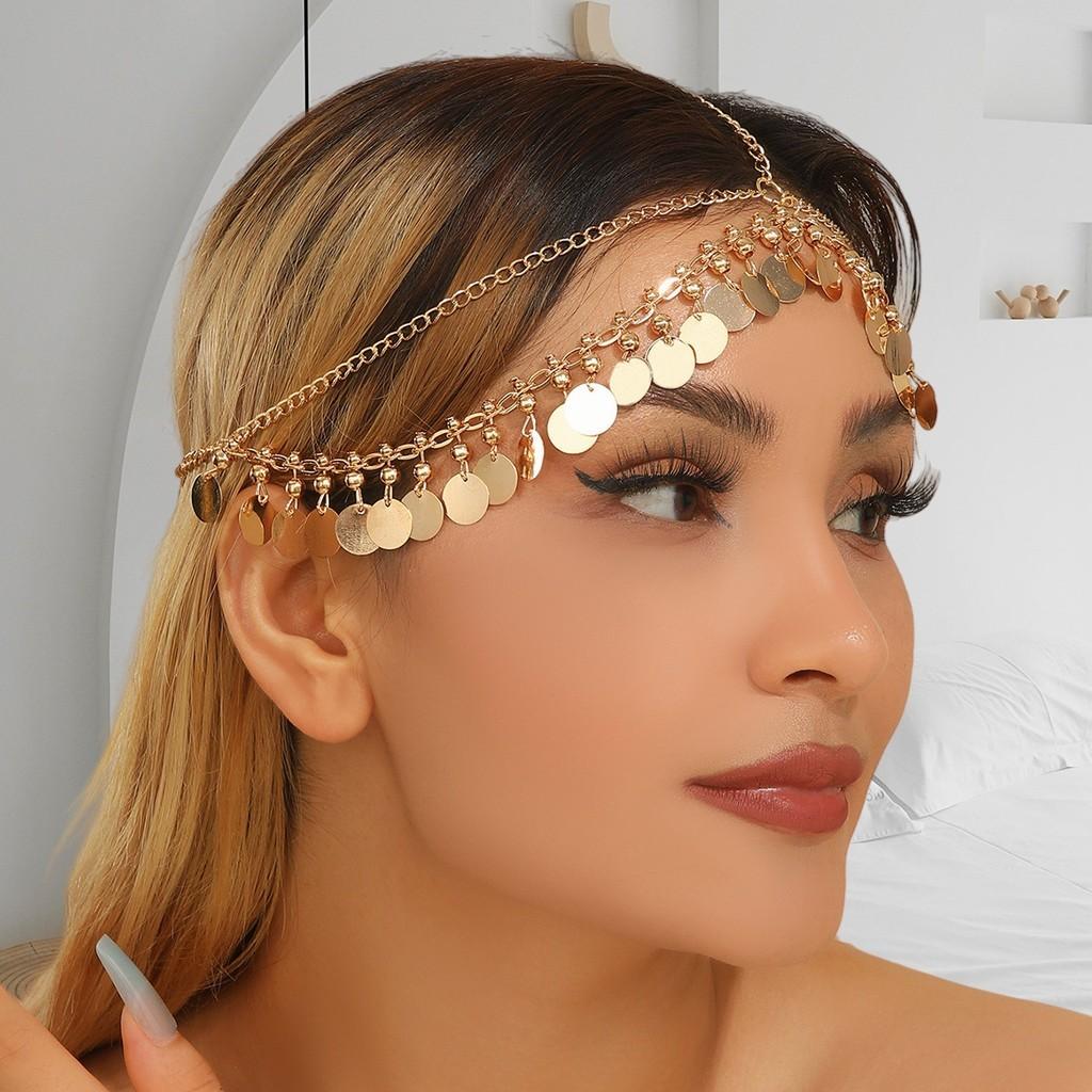 Geometric Gold Alloy Headband With Tassel Accents For Party And Gift