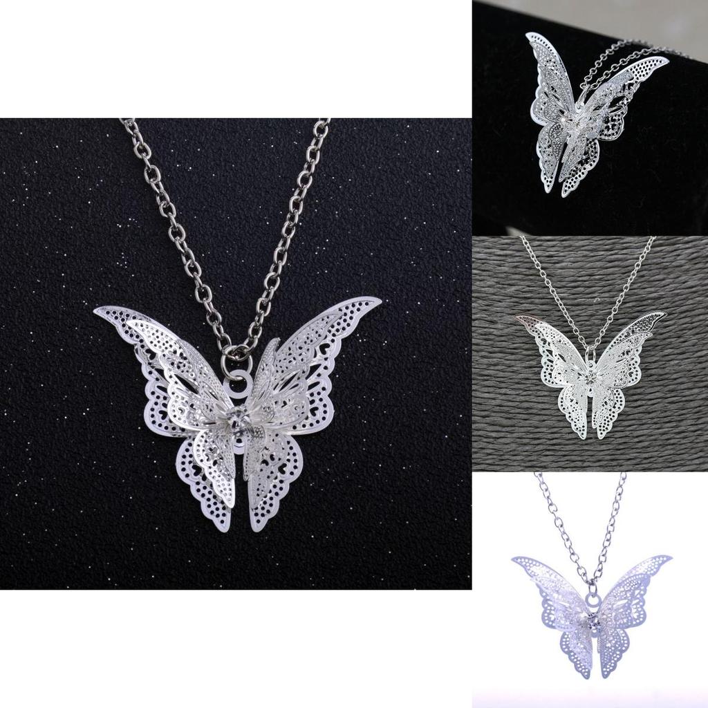 Elegant Silver-plated Hollow Butterfly Necklace With Sparkling Crystal Inlay
