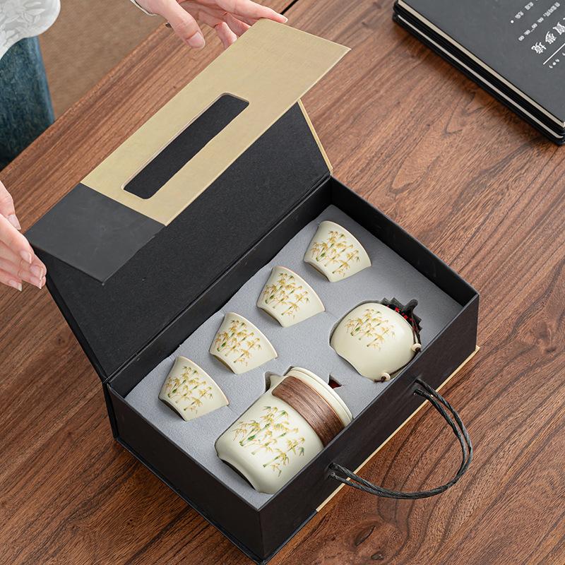 Guochaofeng Business High-end Thousand Miles Jiangshan Gift Box Ancient Rhyme Pot Golden Silk Travel Set Event Gifts