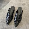 Spot Second Hair~ Leather Pointed Head Bag Head Hollow Woven Half Slippers Women's Summer Flat Bottom Sandals Muller Shoes Sandals