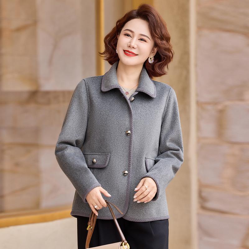 Spring Woolen Coat for Middle-Aged and Elderly Women (40-60) - Casual Wear for Spring and Autumn