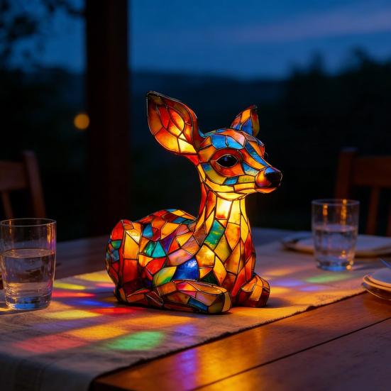 Night Light Handmade Vintage Resin Animal Rainbow Lamp USB Powered Soft Warm LED Light for Bedroom Desk Decor