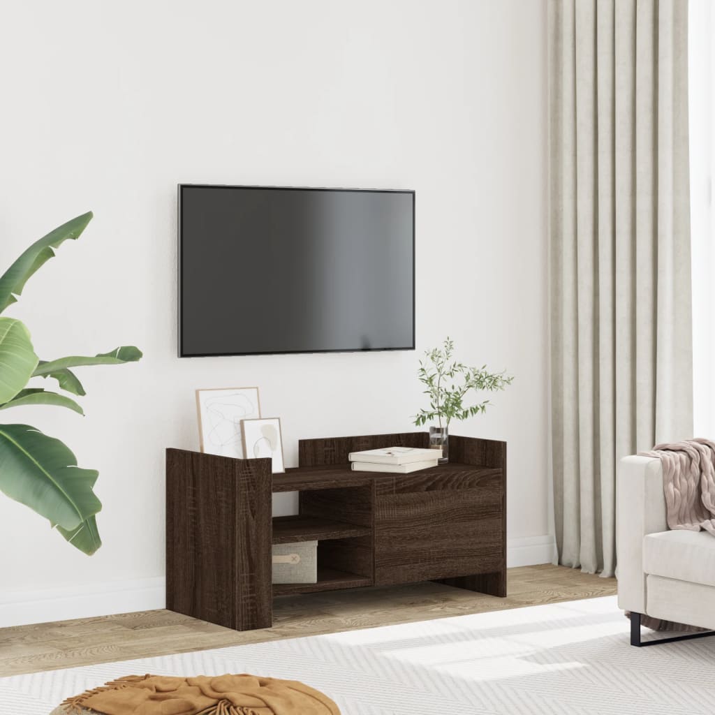 TV Stand in Brown Oak Effect 80 x 35 x 40 cm Particleboard