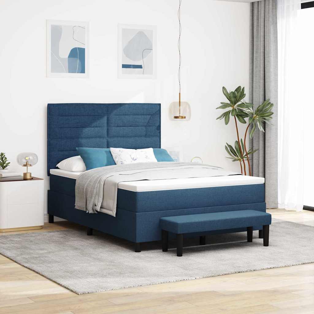 Box Spring Bed with Headboard Blue 140 x 190 cm Fabric