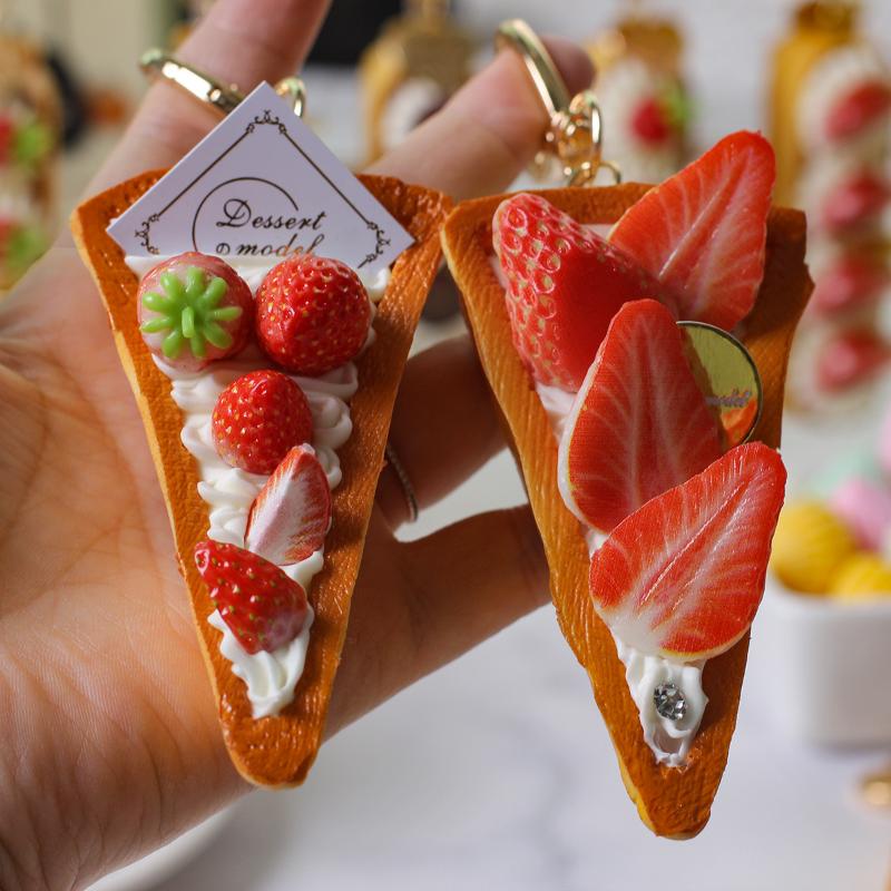 Cute Simulated Triangle Cake Keychain Creativity Dessert Props Pendant Car Key Ring Backpack Decoration Pendant Accessories Gift