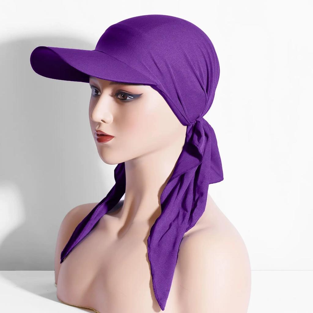 Muslim Hijab Turban Hat Women Baseball Cap Sun Visor Hats Headscarf Turban Scarf Durag Brim Cap Women Pre-Tied Bandana Scarves