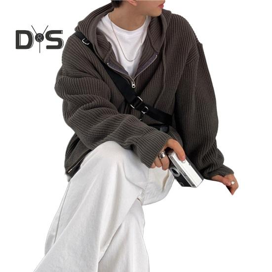 

Мужской свитер осень-зима пальто с капюшоном застежка-молния свободная застежка длинные рукава шнурок средней длины однотонный цвет ретро вязаная куртка M серый