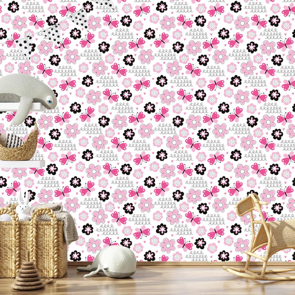 Wallpaper Butterflies Hearts and Flowers for Living Room and Bedroom 50x1000
