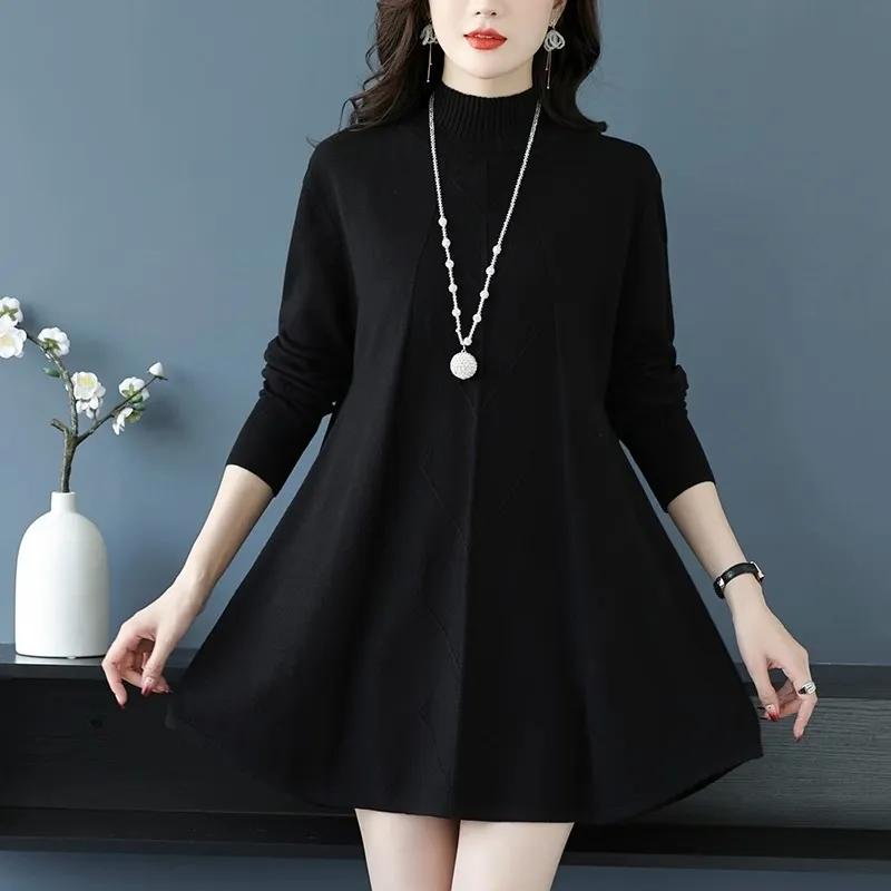 Autumn Winter Women Medium To Long Sweaters Pullover Half High Neck Warm Bottoming Shirt Pull Mid Long Knitted Sweater Female Tops
