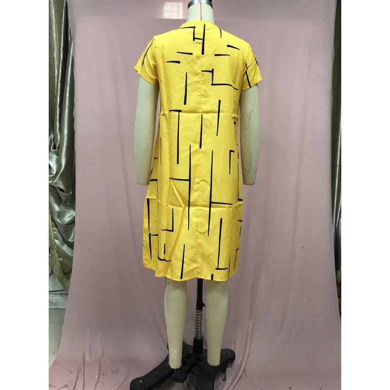 Abiti Estivi da Donna Taglie Forti Stampati Linea Ampia Scollo a V Maniche Corte