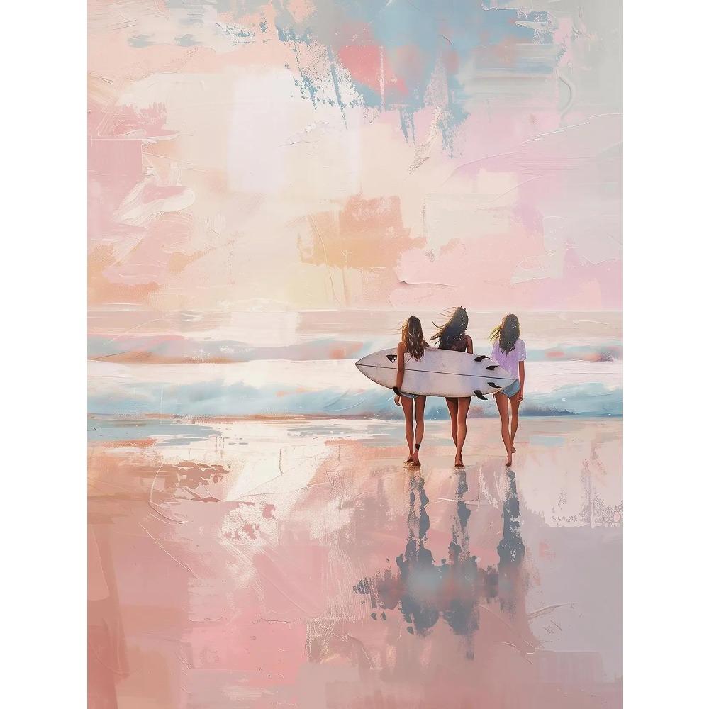 Dreamy Pastel Summer Beach Posters Woman Swimming Umbrella Sea Turtle Prints Canvas Painting Wall Picture Home Living Room Decor