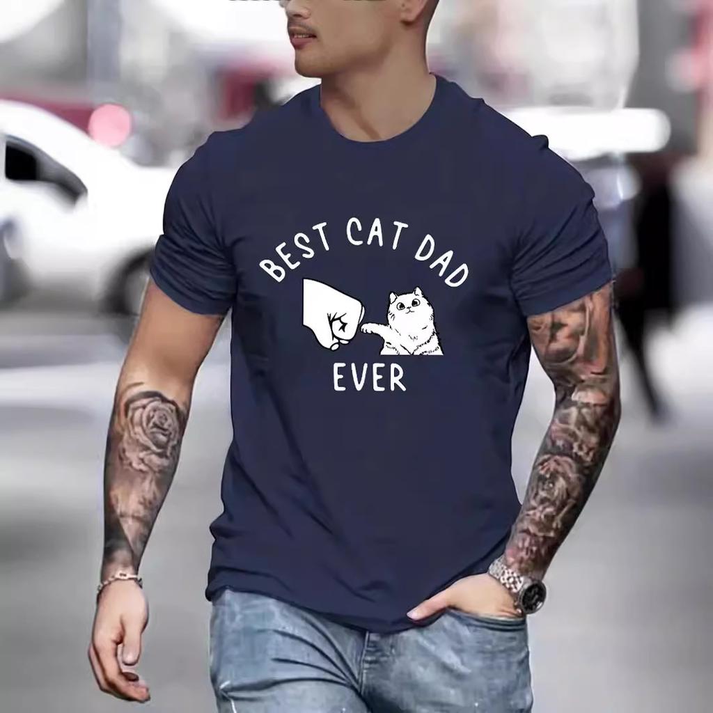 Summer Round Neck Funny Cat Pattern Printed Top Fashionable Casual Pure Cotton Short Sleeved Men's T-shirts