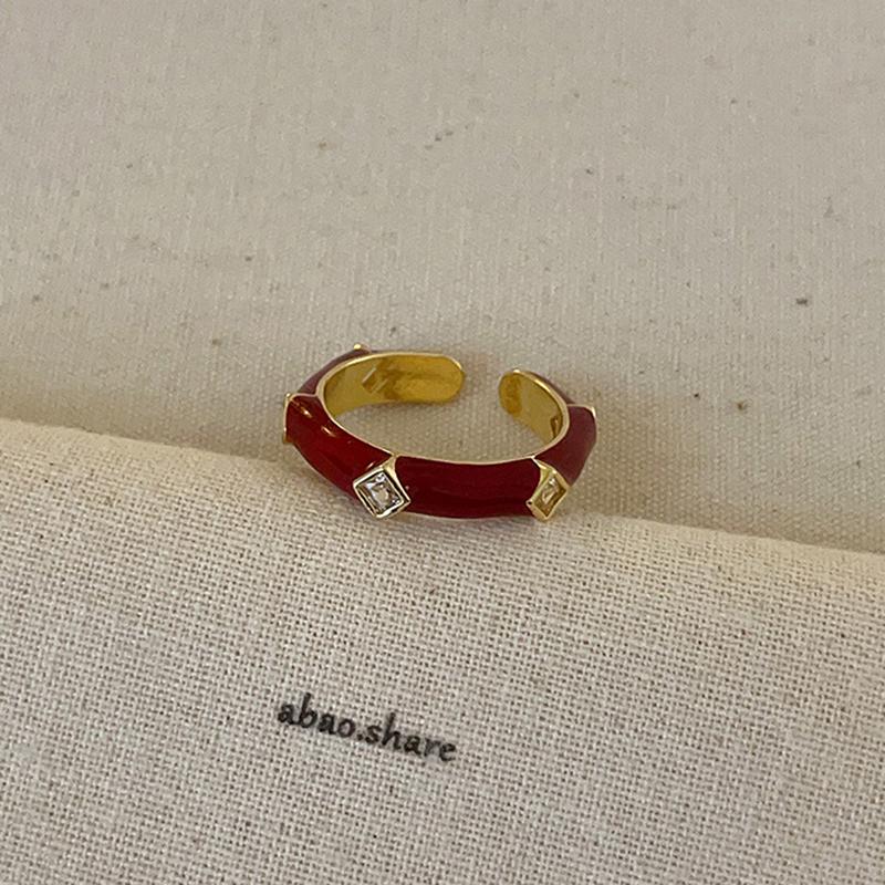 Vintage Red Drip Oil Open Ring Women Geometric Cool Sweet Exquisite Adjustable Band Fashion Accessory Christmas New Year Gift