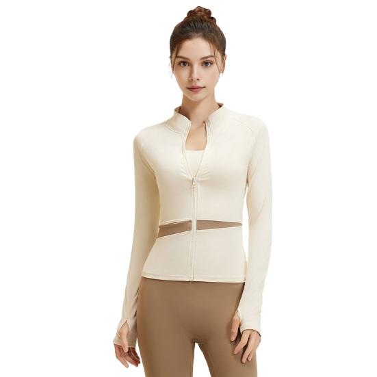 Women's Workout Jacket Full Zip Up Cropped Yoga Jacket Long Sleeve Slim Fit Athletic Top