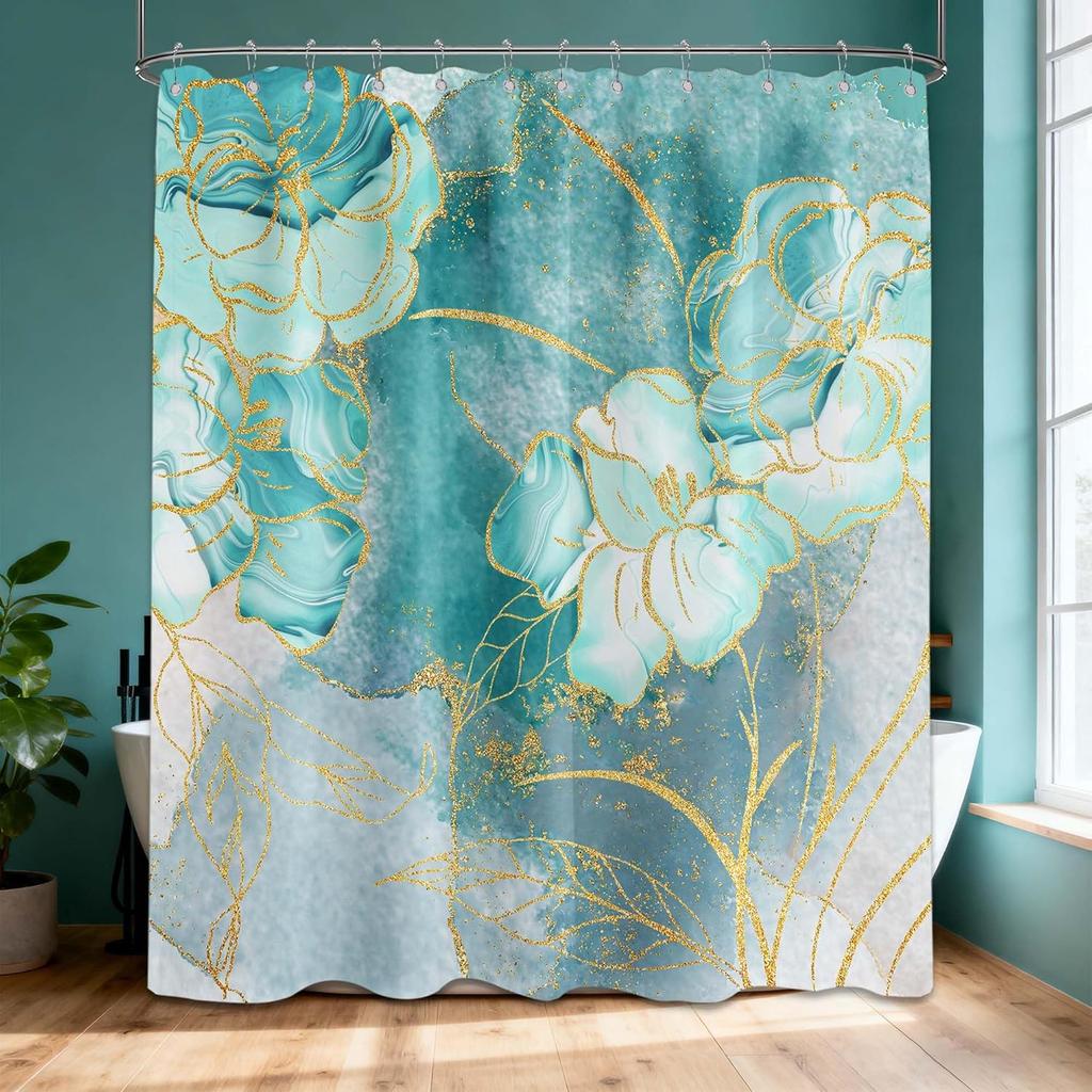 Schwarz und Grau Duschvorhang Grau Weiß und Gold Abstrakt Floral Duschvorhänge für Badezimmer Dekor Set, Wasserdichtes Gewebe mit
