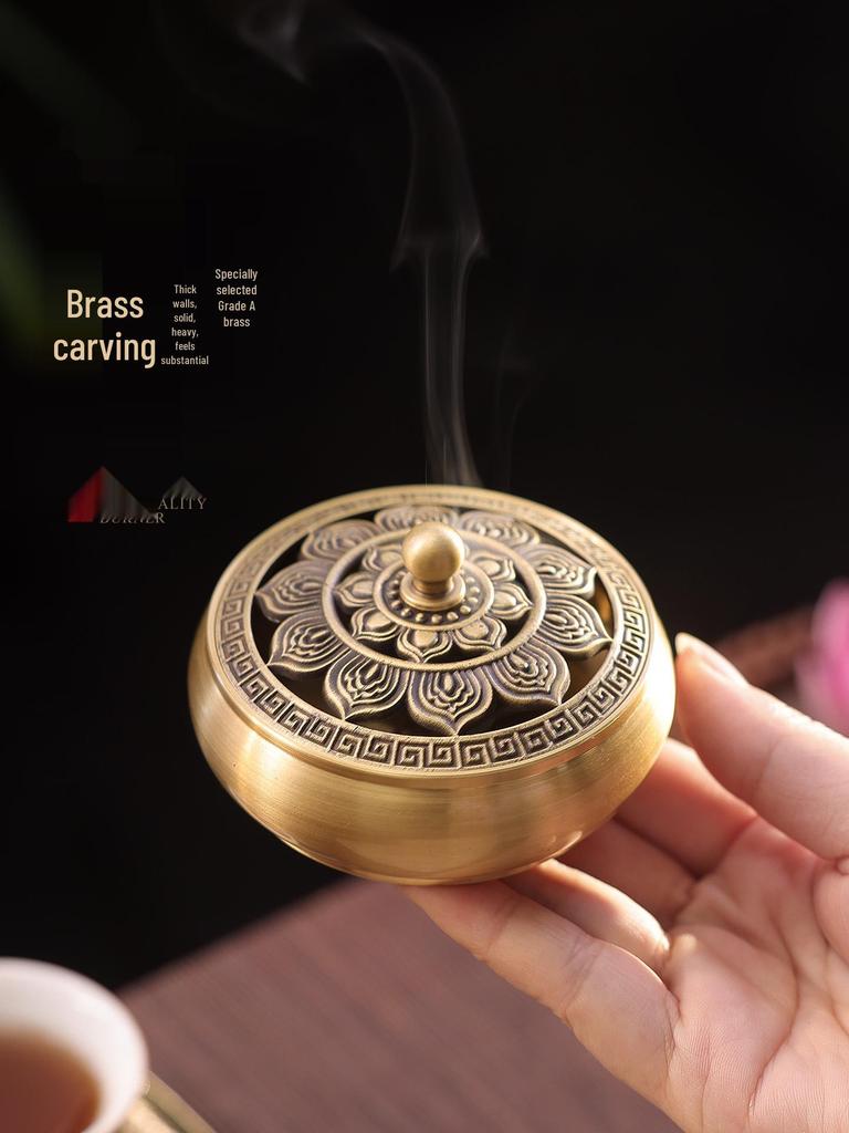 Pure Copper Incense Burner: Indoor Household Use for Agarwood & Sandalwood Fumigation, Includes Tray and Incense Seal.