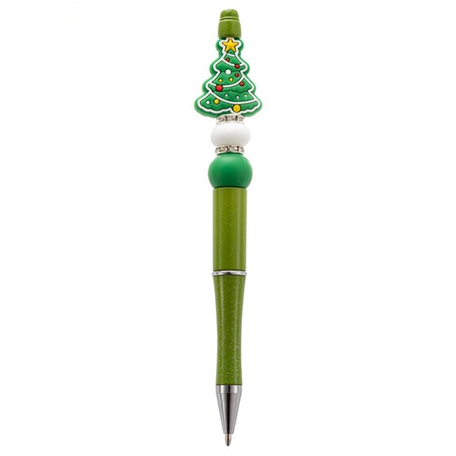 12PCS Red Green Christmas Bead Ballpoint Pen, Santa Claus Snowman Pine Tree Rotating Black Pen,Student Writing Stationery Office Signature Pen Supplie