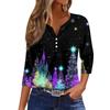 Women's T Shirt Christmas Print Button 3/4 Sleeve Daily Weekend Fashion Basic V- Neck Regular Top