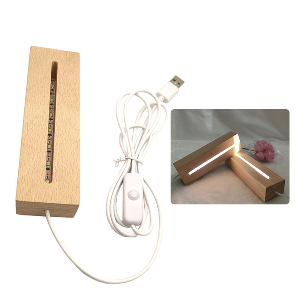 Rectangle Solid Wooden LED Base Strip Luminous Base for Resin Letter Lamp Glass Resin Art Wood Light Display Base Home Decor