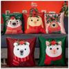 Decorative Merry Christmas 12 Inch X 12 Inch Cushion Covers Set of 5, Satin, Cute Festive Animal Theme, Red & Green Colour, Throw Pillow