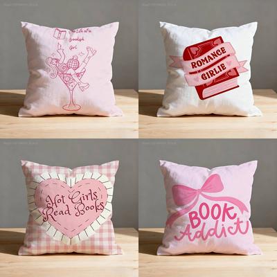 Rosa Buchliebhaber Buch-Kissenbezüge Schlafzimmer Wohnzimmer Sofa Heimdekoration Polyester Kissenhülle mit Reißverschluss