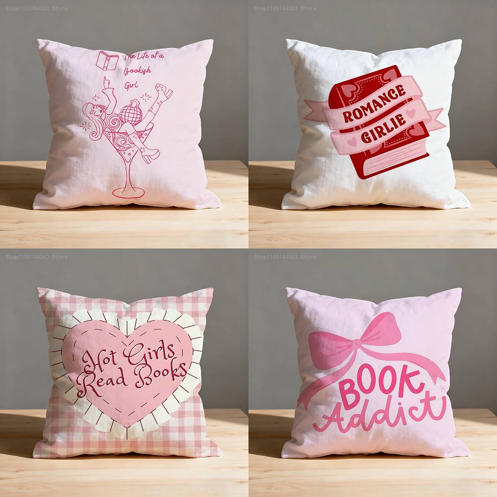 Pink Bookish Book Lover Pillowcases Bedroom Living Room Sofa Home Decor Polyester Cushion Cover with Zipper