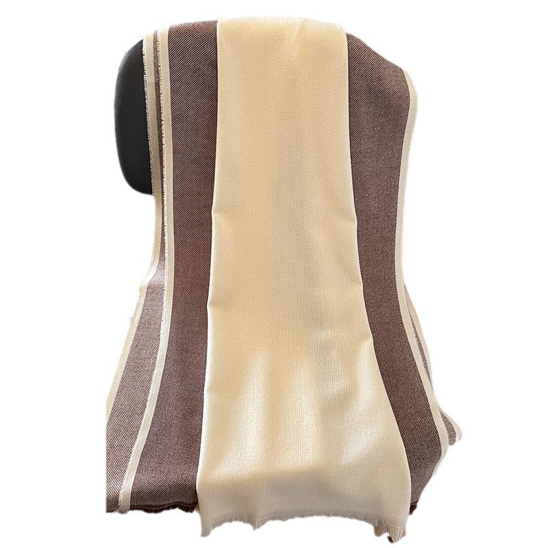 Autumn and Winter Korean Style Fashion Versatile Minimalist Striped Wool Scarf Women's New Thickened Warm Simple High End Scarf