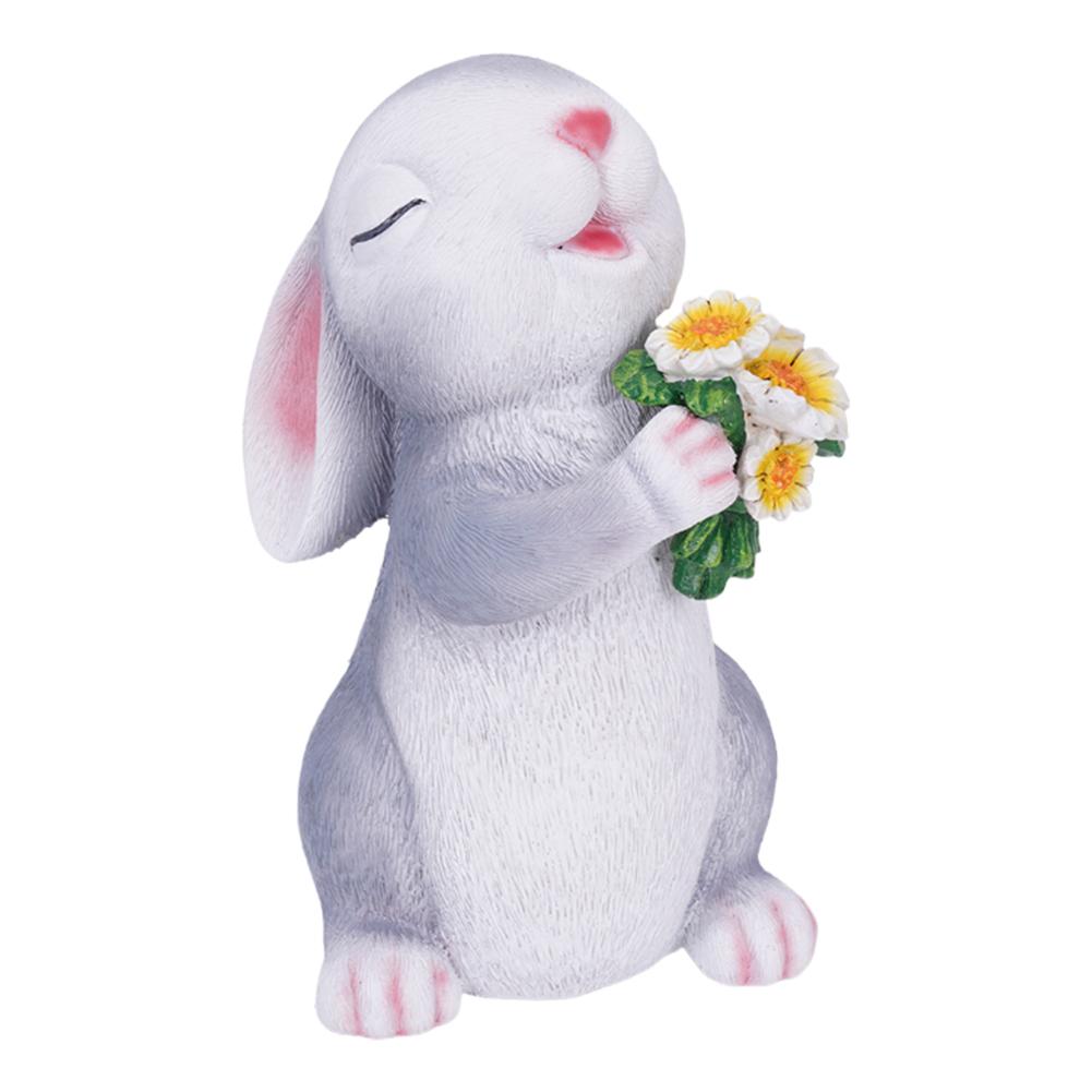 Solar Powered Rabbit Statue Lamp Resin Small Rabbit Ornaments Hold Mushroom/Flowers Mini Rabbit Sculpture Garden Landscape Decor